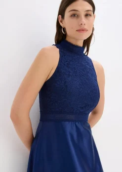 Maxikleid aus glänzendem Satin mit Spitze Damen Bekleidung·Pullover & Strickjacken|Festliche Mode