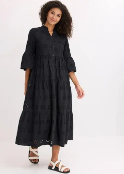 Damen bonprix Kleider|Maxikleid aus reiner Baumwolle mit Lochstickerei