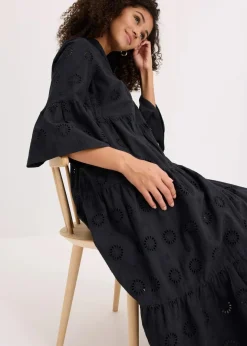 Damen bonprix Kleider|Maxikleid aus reiner Baumwolle mit Lochstickerei