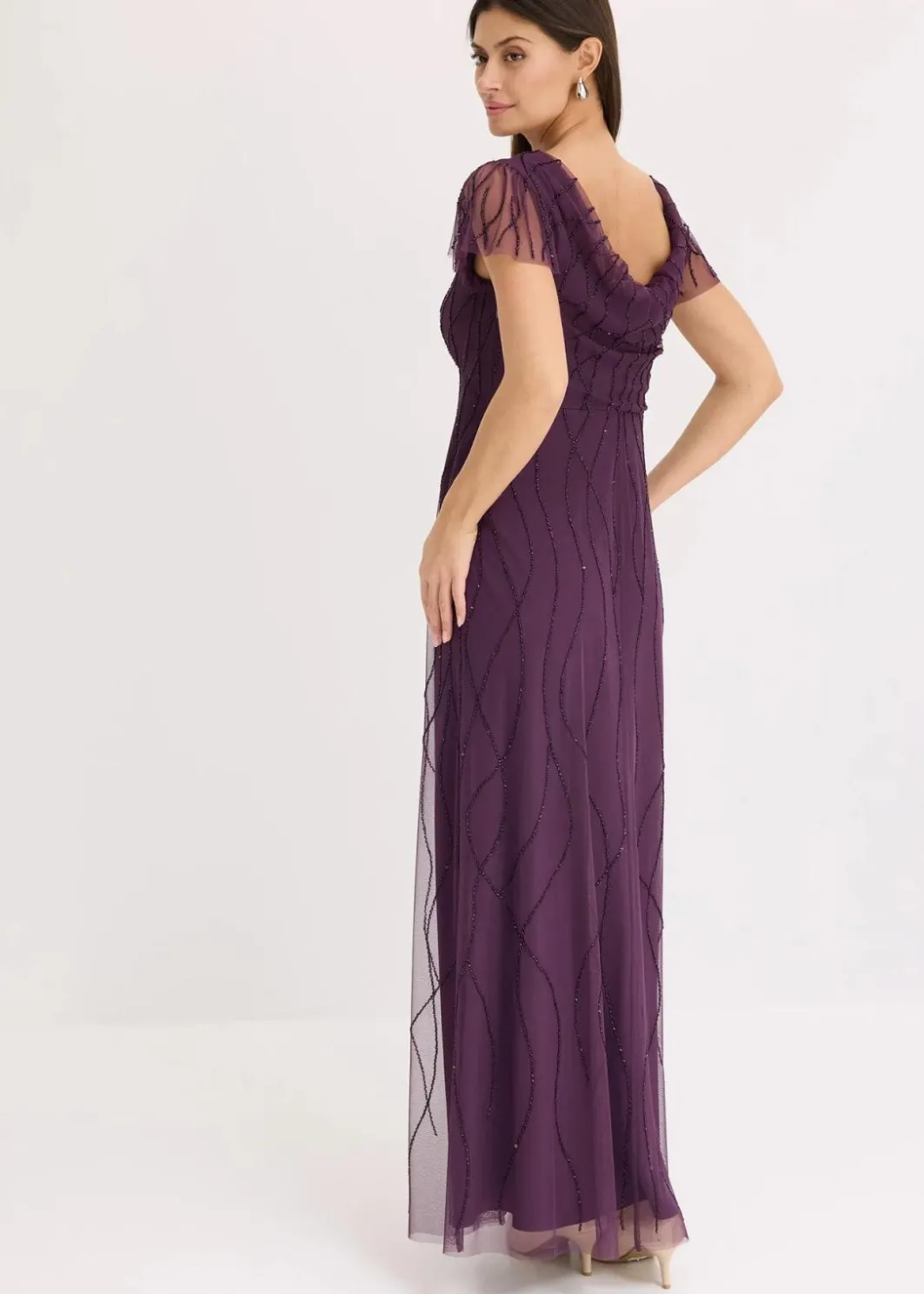 Damen bonprix Bekleidung·Pullover & Strickjacken|Festliche Mode|Maxikleid aus zartem Tüll mit Perlenstickerei