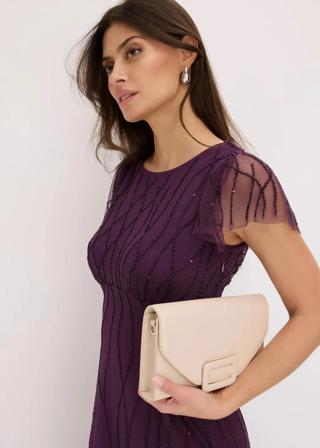 Damen bonprix Bekleidung·Pullover & Strickjacken|Festliche Mode|Maxikleid aus zartem Tüll mit Perlenstickerei