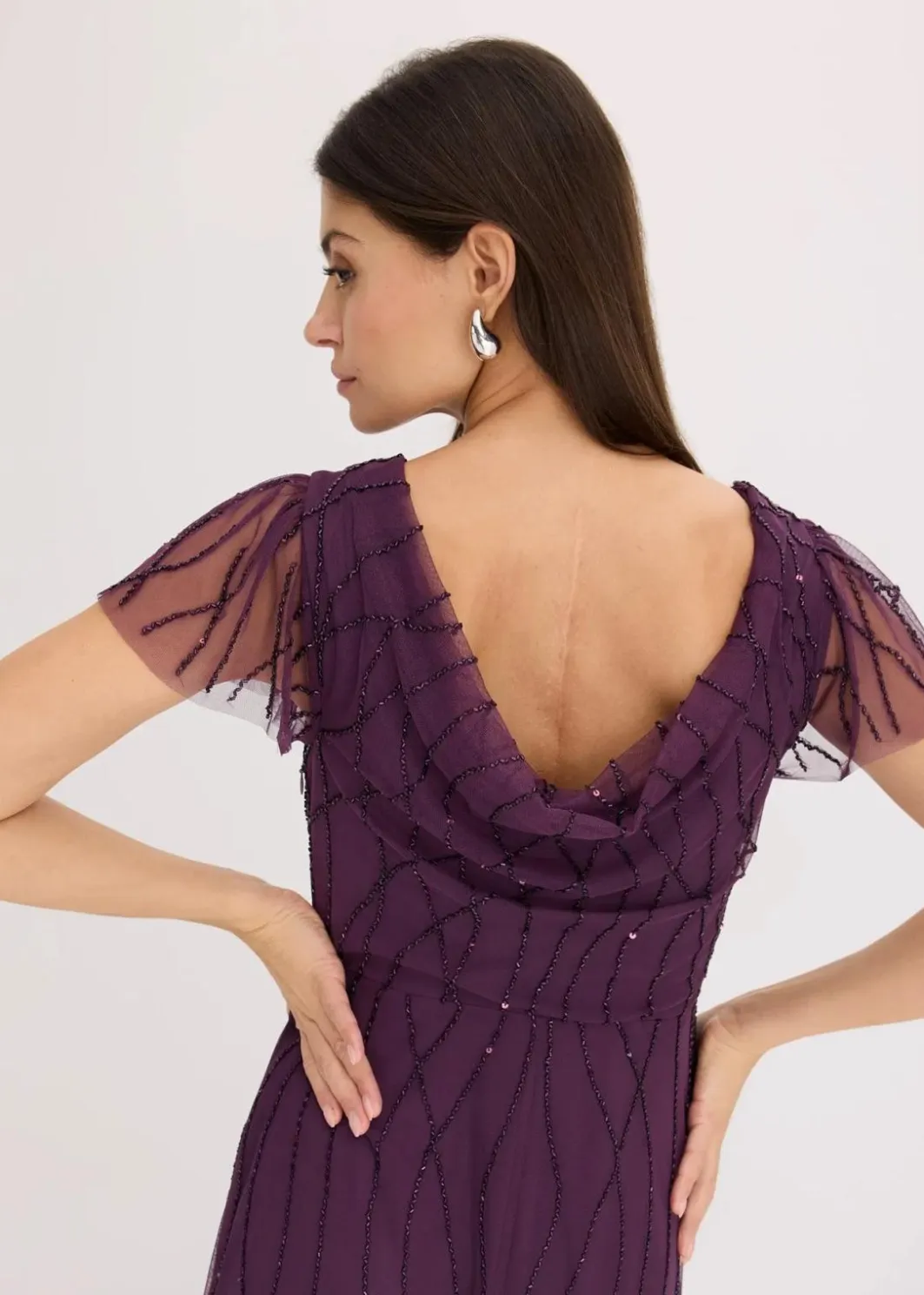 Damen bonprix Bekleidung·Pullover & Strickjacken|Festliche Mode|Maxikleid aus zartem Tüll mit Perlenstickerei