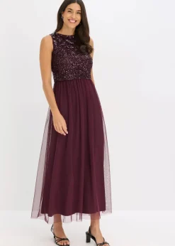 Damen bonprix Kurzgrößen|Bekleidung·Pullover & Strickjacken|Maxikleid mit Paillettenstickerei