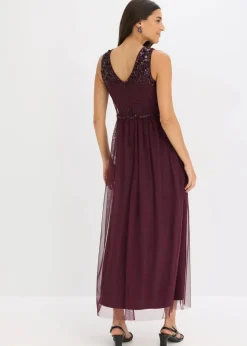Damen bonprix Kurzgrößen|Bekleidung·Pullover & Strickjacken|Maxikleid mit Paillettenstickerei