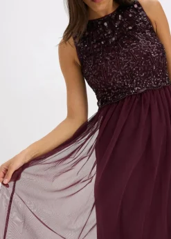 Damen bonprix Kurzgrößen|Bekleidung·Pullover & Strickjacken|Maxikleid mit Paillettenstickerei