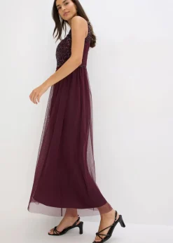 Damen bonprix Kurzgrößen|Bekleidung·Pullover & Strickjacken|Maxikleid mit Paillettenstickerei