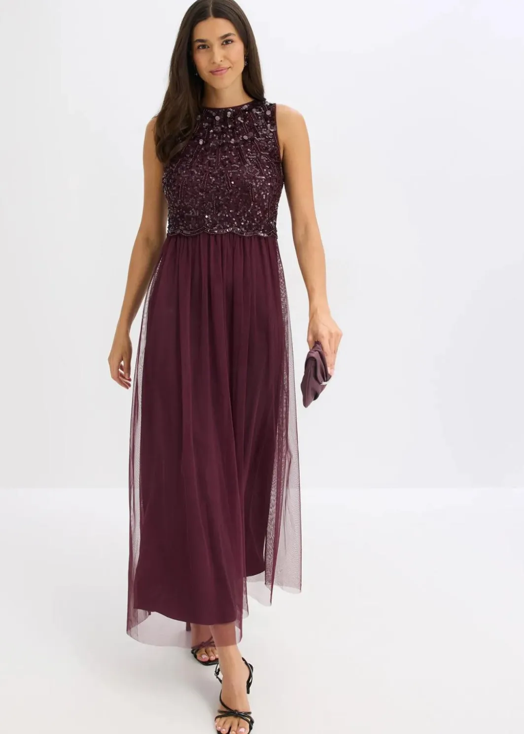 Damen bonprix Kleider|Festliche Mode|Maxikleid mit Paillettenstickerei