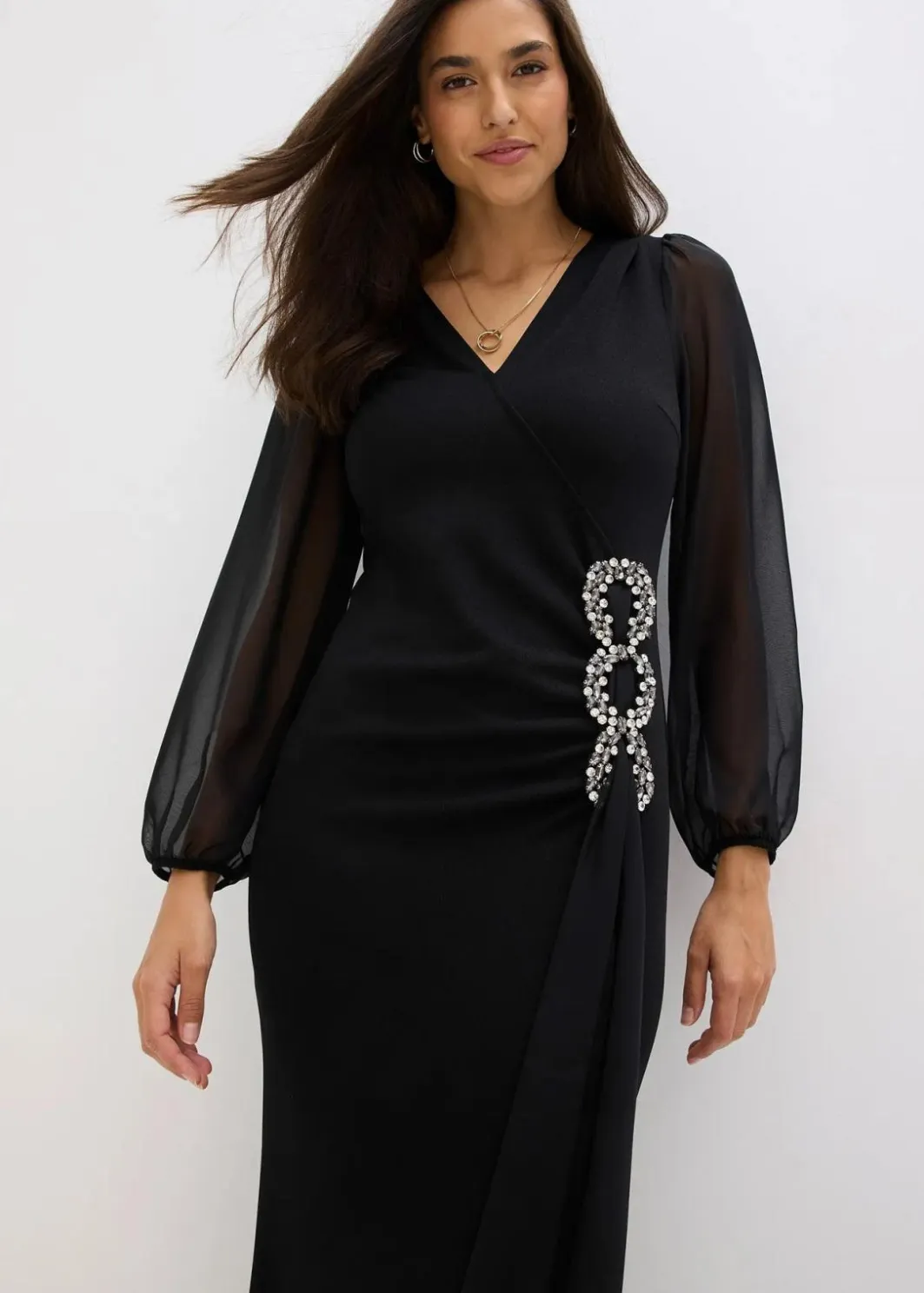 Damen bonprix Bekleidung·Pullover & Strickjacken|Festliche Mode|Maxikleid mit Strassstein-Applikation