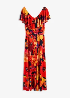 Damen bonprix Kleider|Maxikleid mit Volant und Gürtel