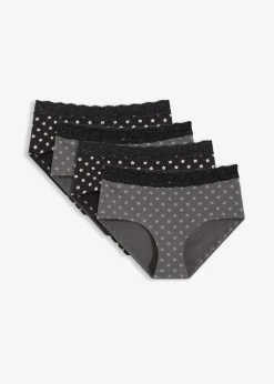 Damen bonprix Wäsche·Baumwollunterwäsche|Wäsche·Höschen|Maxipanty mit Spitze mit Bio-Baumwolle (4er Pack)
