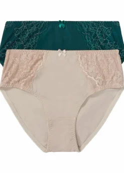 Damen bonprix Wäsche·Dessous|Wäsche·Höschen|Maxislip mit zarter Spitze (2er Pack)