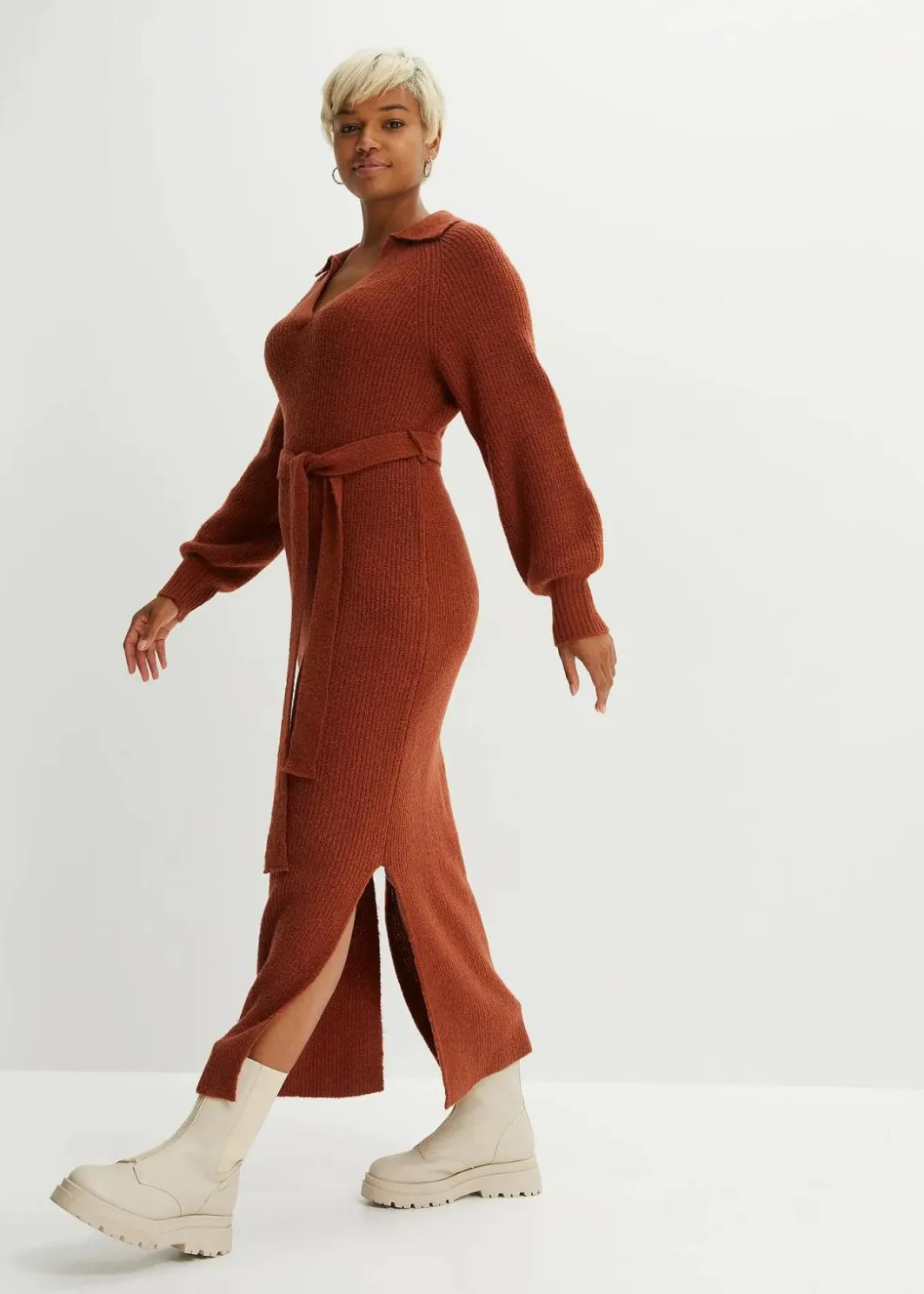 Damen bonprix Bekleidung·Umstandsmode|Strickmode|Maxi-Strickkleid mit Gürtel (2-tlg. Set)
