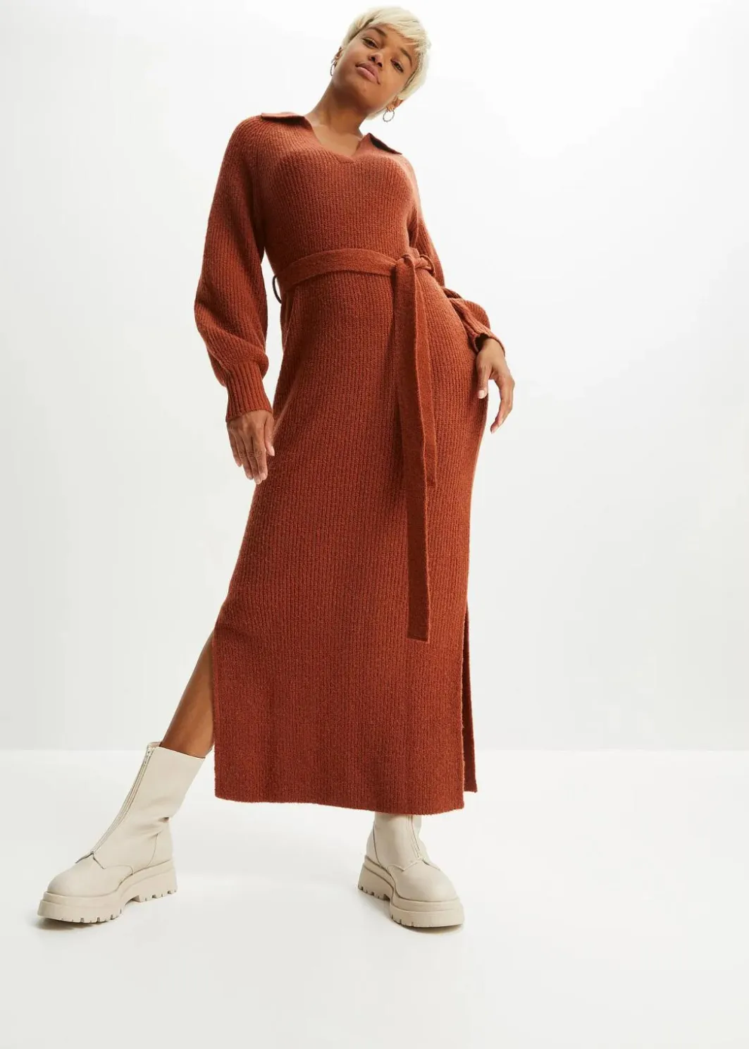 Damen bonprix Bekleidung·Umstandsmode|Strickmode|Maxi-Strickkleid mit Gürtel (2-tlg. Set)