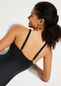 Damen bonprix Nachhaltigere Materialien|Shapewear|Medium Shape-Badeanzug mit transparentem Mesh