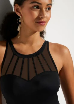 Damen bonprix Nachhaltigere Materialien|Shapewear|Medium Shape-Badeanzug mit transparentem Mesh