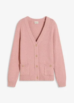 Damen bonprix Bekleidung·Umstandsmode|Pullover & Strickjacken|Melange Strickjacke mit goldfarbigen Knöpfen