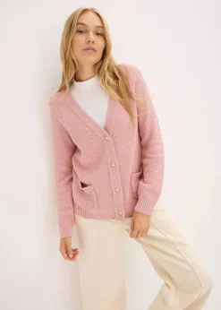 Damen bonprix Bekleidung·Umstandsmode|Pullover & Strickjacken|Melange Strickjacke mit goldfarbigen Knöpfen