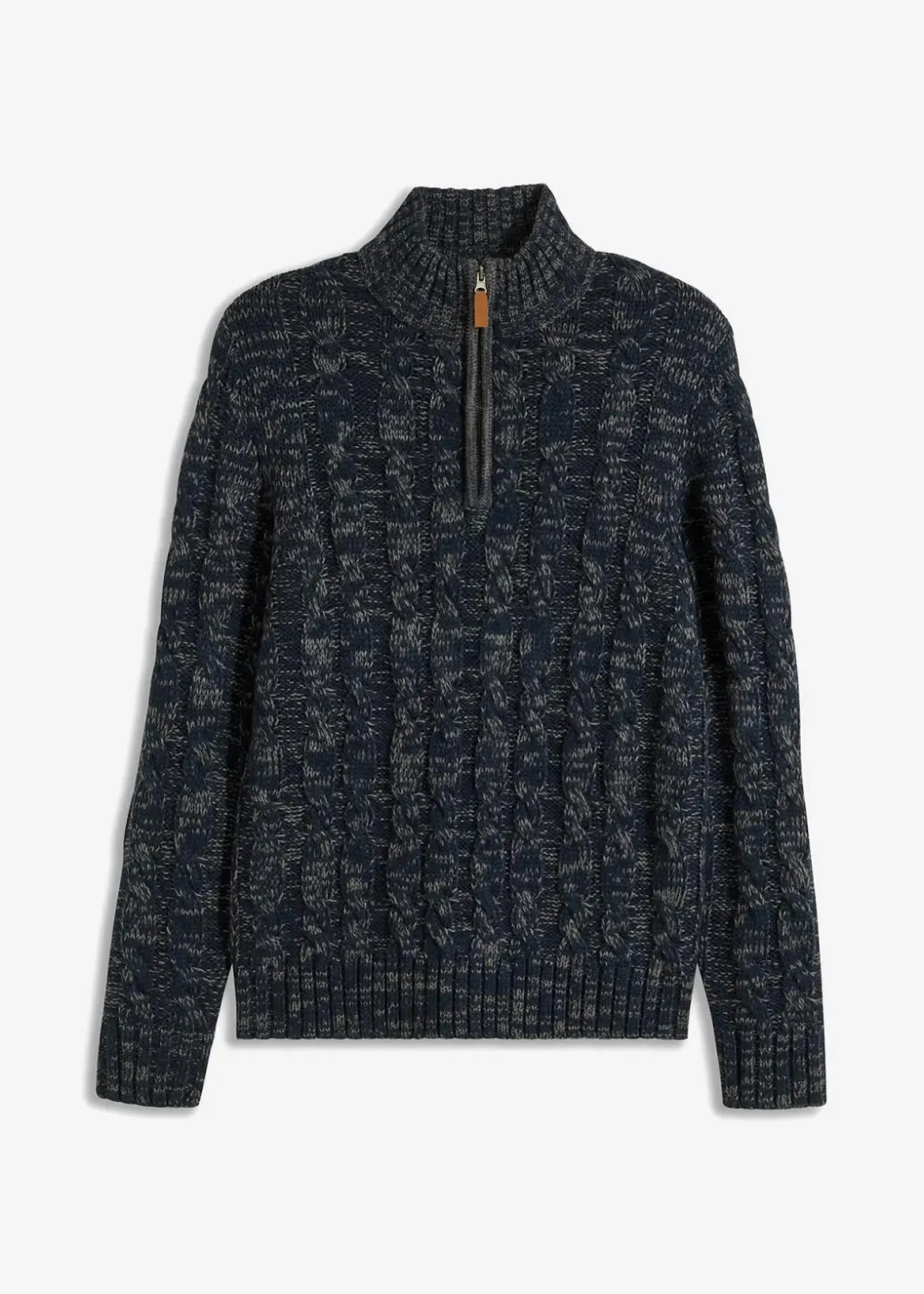 Herren bonprix Große Größen|Pullover & Strickjacken|Melierter Troyer-Pullover mit Zopfmuster