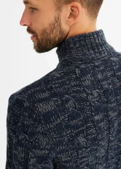 Herren bonprix Große Größen|Pullover & Strickjacken|Melierter Troyer-Pullover mit Zopfmuster