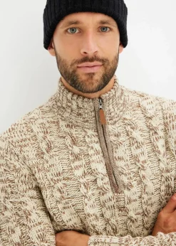 Discount Melierter Troyer-Pullover mit Zopfmuster Herren Pullover & Strickjacken|Große Größen