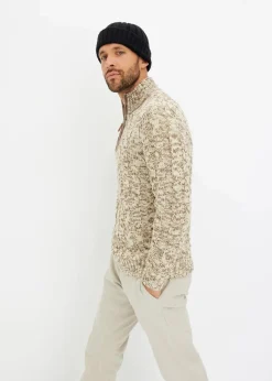 Discount Melierter Troyer-Pullover mit Zopfmuster Herren Pullover & Strickjacken|Große Größen