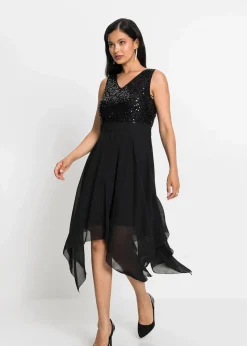 Midikleid aus feinem Chiffon mit Pailletten Damen Kurzgrößen|Bekleidung·Pullover & Strickjacken