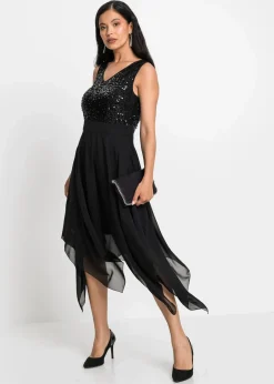 Midikleid aus feinem Chiffon mit Pailletten Damen Kurzgrößen|Bekleidung·Pullover & Strickjacken