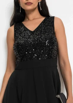 Midikleid aus feinem Chiffon mit Pailletten Damen Kurzgrößen|Bekleidung·Pullover & Strickjacken