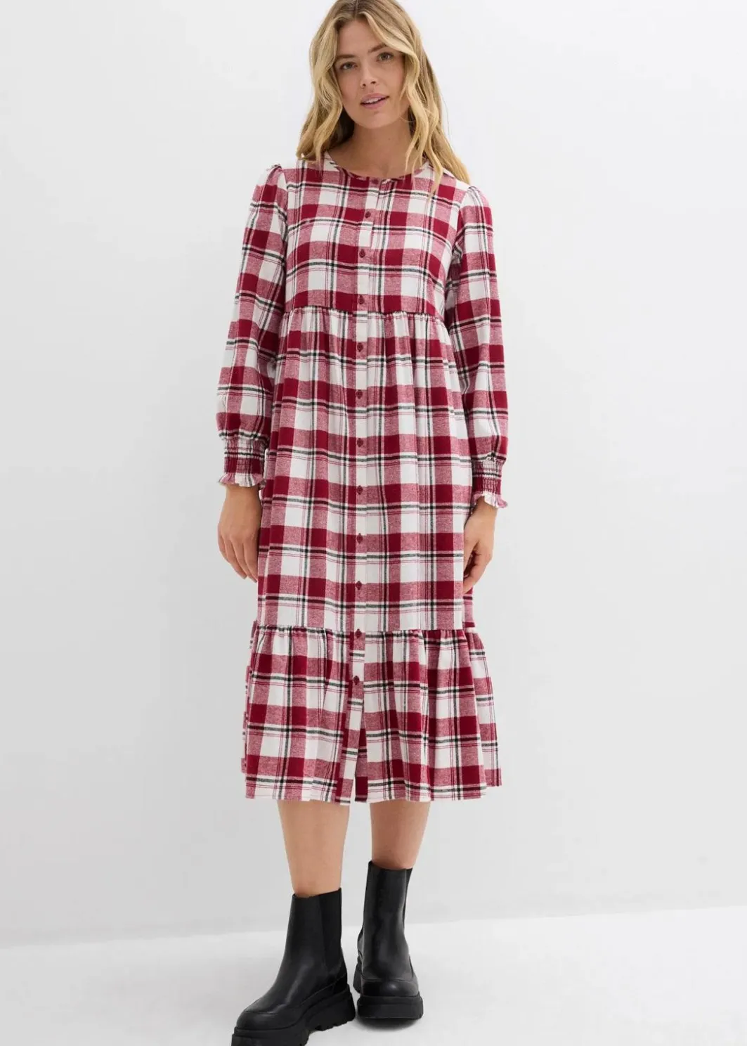 Hot Midikleid aus Flanell Damen Kleider|Bekleidung·Pullover & Strickjacken
