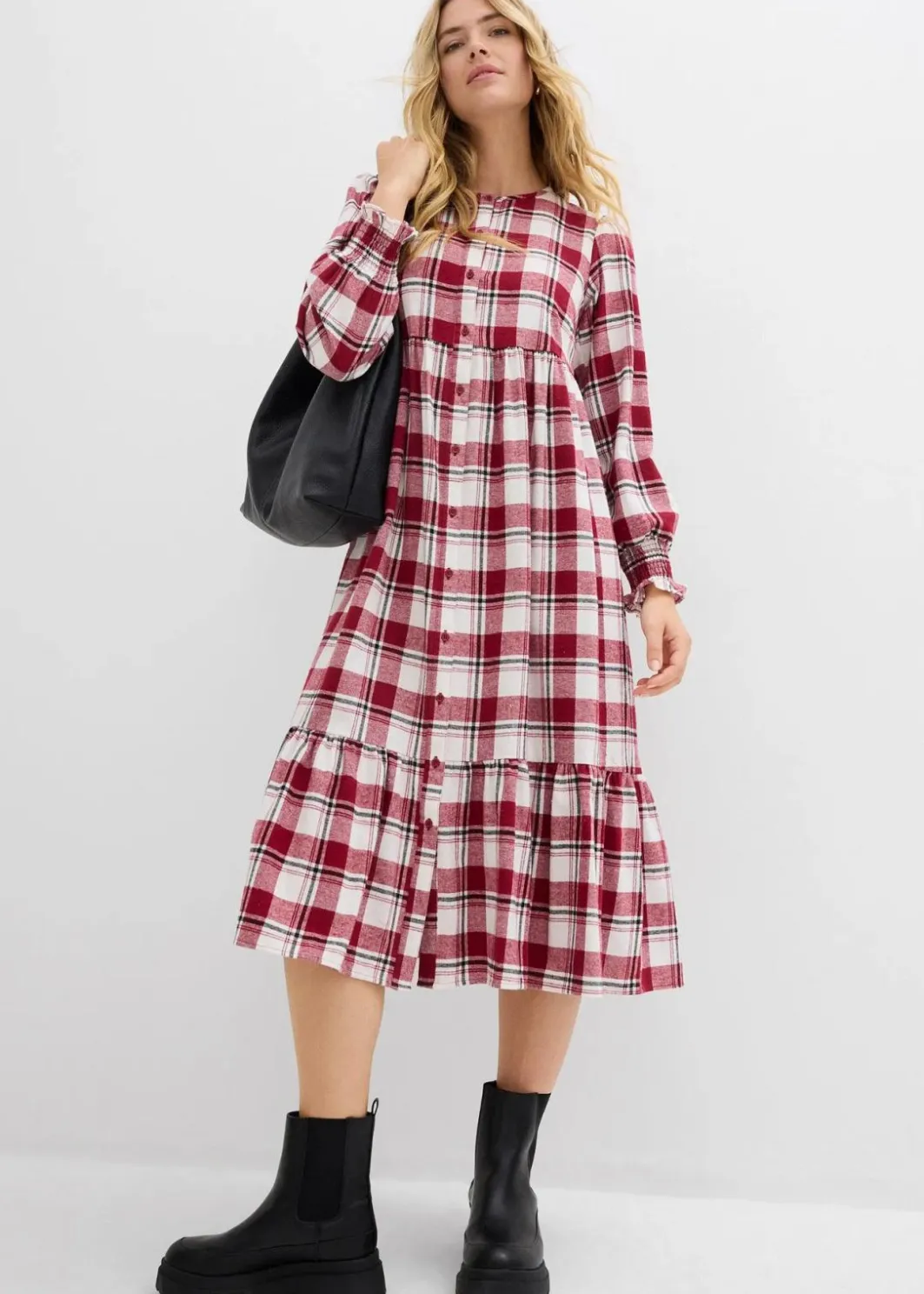 Hot Midikleid aus Flanell Damen Kleider|Bekleidung·Pullover & Strickjacken
