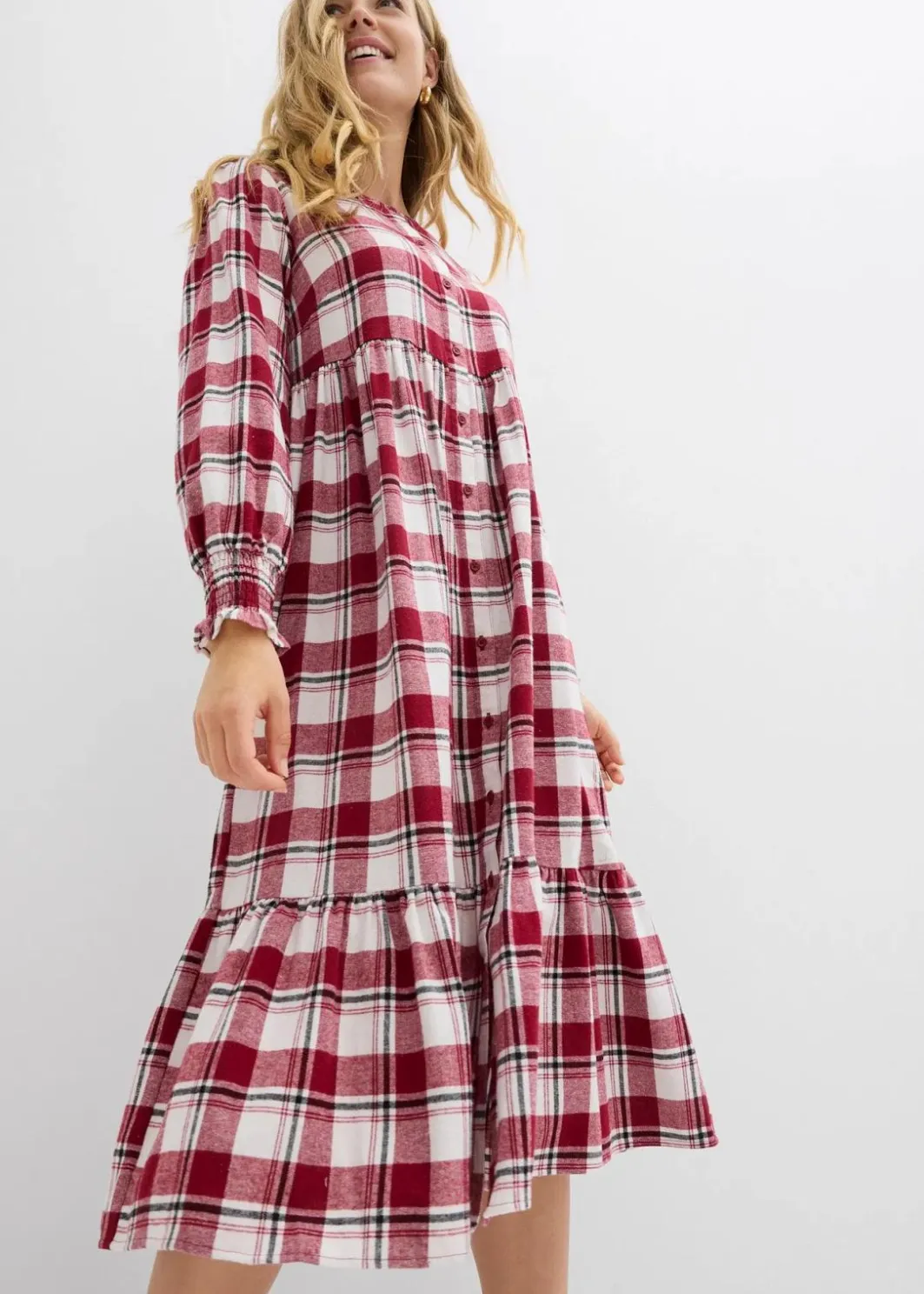 Hot Midikleid aus Flanell Damen Kleider|Bekleidung·Pullover & Strickjacken
