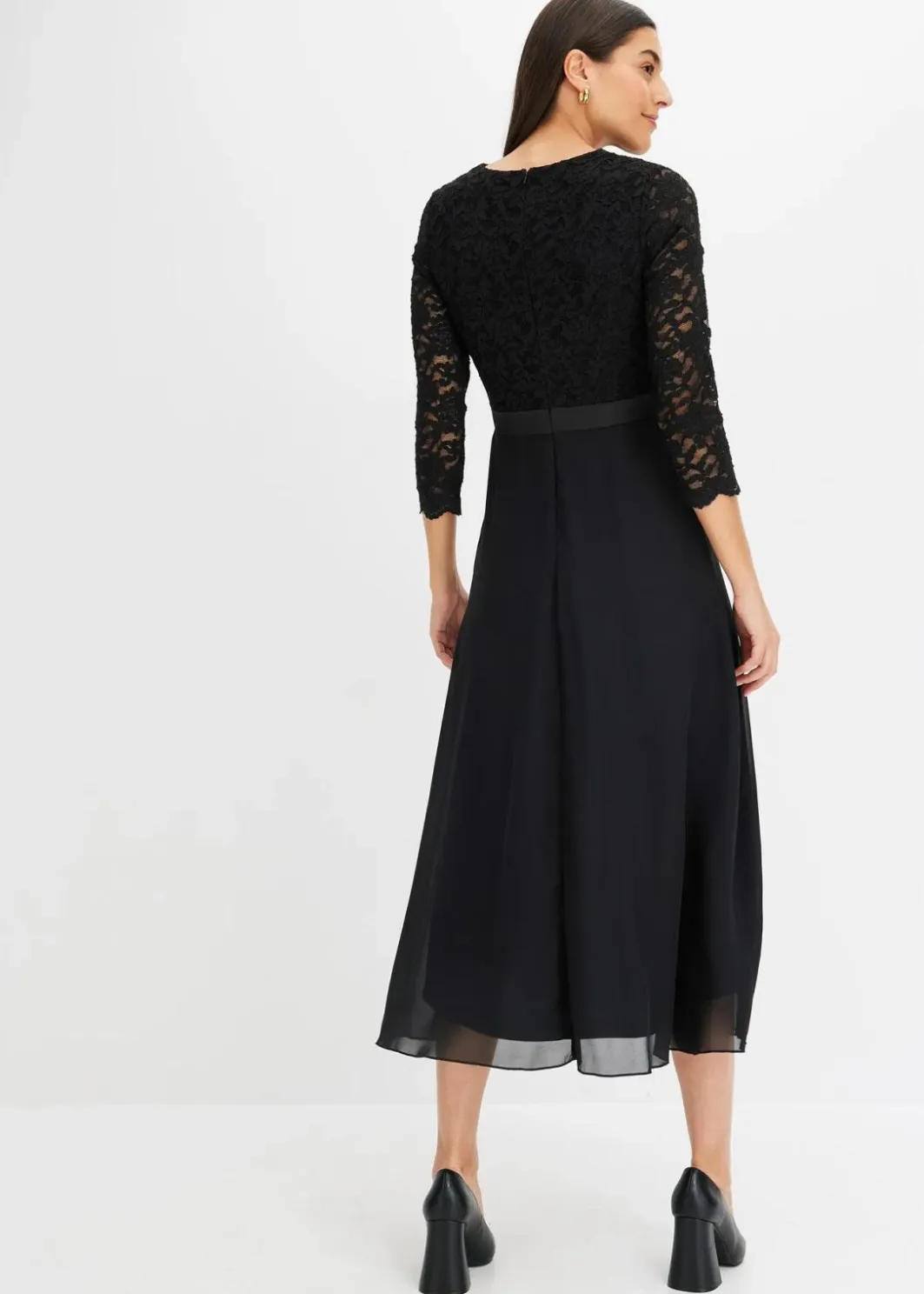 Damen bonprix Kleider|Festliche Mode|Midikleid aus leichtem Chiffon mit Spitzen-Oberteil