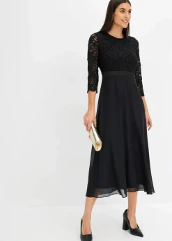 Best Midikleid aus leichtem Chiffon mit Spitzen-Oberteil Damen Kurzgrößen|Bekleidung·Pullover & Strickjacken