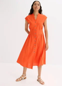 New Midikleid aus leichtem Leinen-Mix Damen Kleider|Bekleidung·Pullover & Strickjacken