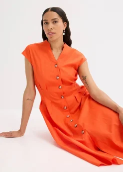 New Midikleid aus leichtem Leinen-Mix Damen Kleider|Bekleidung·Pullover & Strickjacken