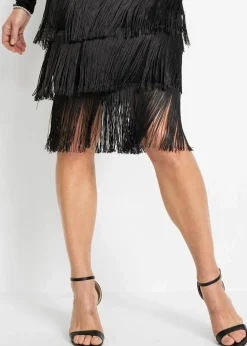 Damen bonprix Kleider|Bekleidung·Pullover & Strickjacken|Midikleid aus luftigem Mesh mit Fransen