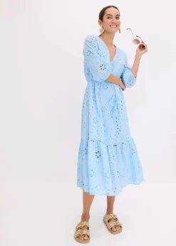 Hot Midikleid aus reiner Baumwolle mit Lochstickerei Damen Kleider