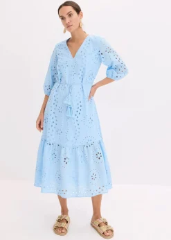 Hot Midikleid aus reiner Baumwolle mit Lochstickerei Damen Kleider
