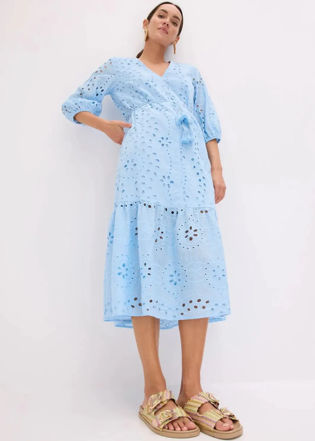 Hot Midikleid aus reiner Baumwolle mit Lochstickerei Damen Kleider