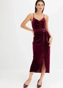 Damen bonprix Kleider|Midikleid aus softem Samt mit Spaghetti-Trägern