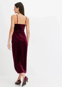 Damen bonprix Kleider|Midikleid aus softem Samt mit Spaghetti-Trägern