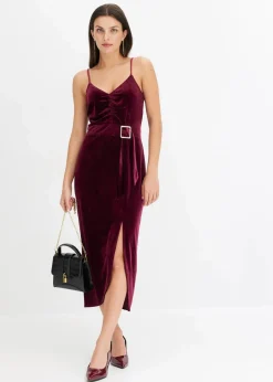 Damen bonprix Kleider|Midikleid aus softem Samt mit Spaghetti-Trägern