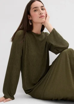 Damen bonprix Kleider|Bekleidung·Pullover & Strickjacken|Midikleid aus strukturiertem Crinkle