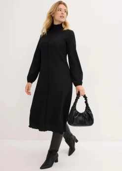 Damen bonprix Bekleidung·Pullover & Strickjacken|Nachhaltigere Materialien|Midikleid aus strukturiertem Crêpe