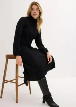 Damen bonprix Bekleidung·Pullover & Strickjacken|Nachhaltigere Materialien|Midikleid aus strukturiertem Crêpe