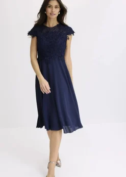 Damen bonprix Bekleidung·Pullover & Strickjacken|Festliche Mode|Midikleid aus zartem Tüll mit Spitze