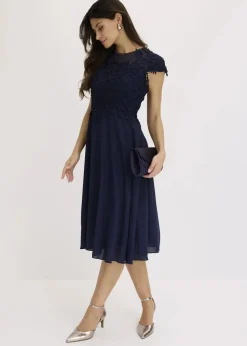 Damen bonprix Bekleidung·Pullover & Strickjacken|Festliche Mode|Midikleid aus zartem Tüll mit Spitze
