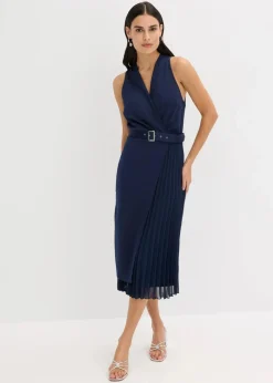 Discount Midikleid in Wickel-Optik mit Plissee-Einsatz Damen Bekleidung·Pullover & Strickjacken|Festliche Mode