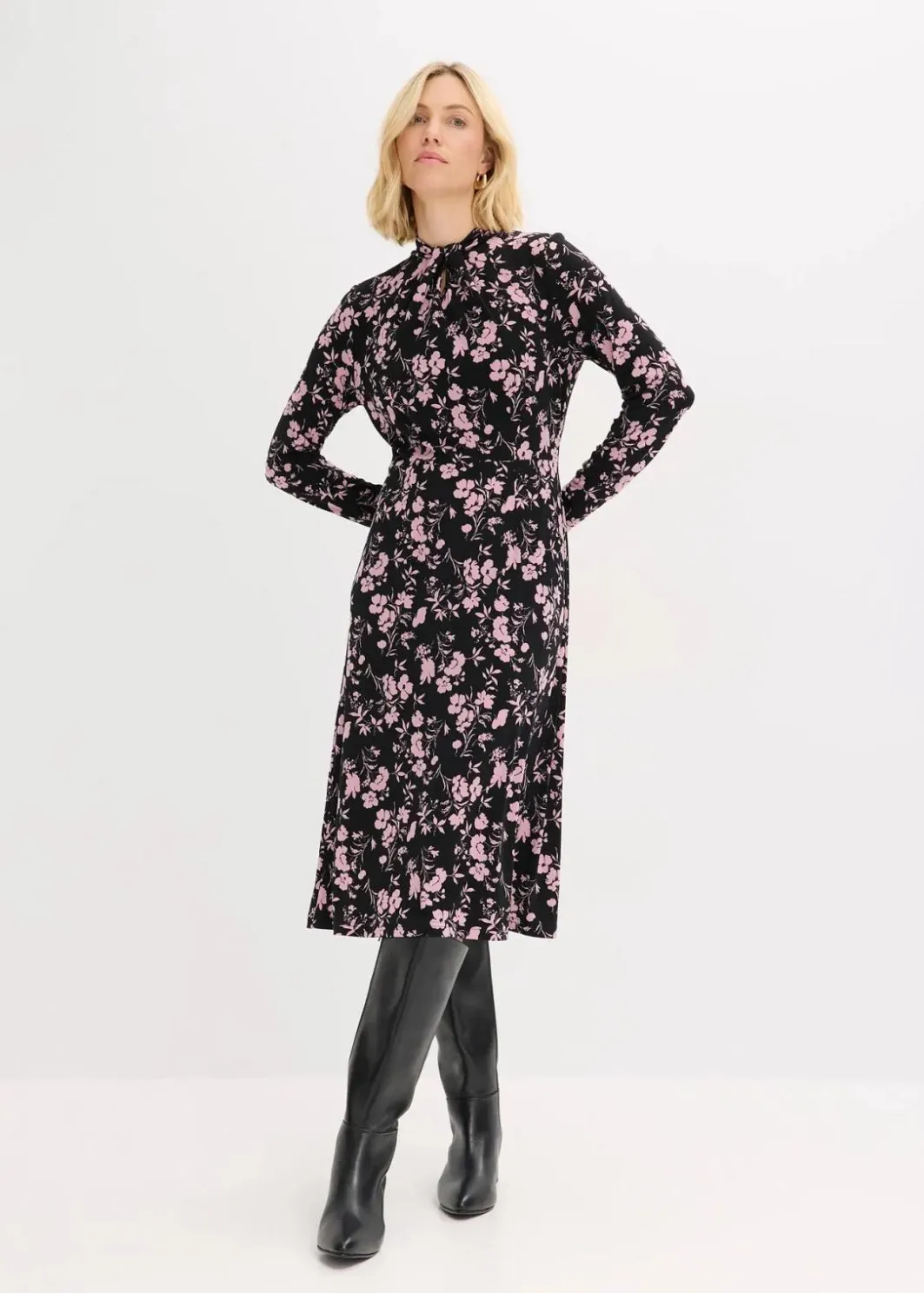Damen bonprix Bekleidung·Pullover & Strickjacken|Kleider|Midikleid mit Stehkragen