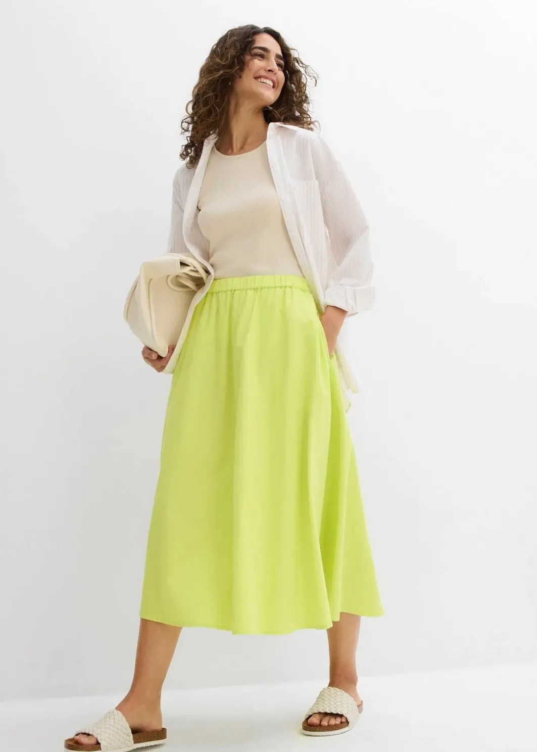 Damen bonprix Nachhaltigere Materialien|Röcke|Midirock aus Leinen-Mix